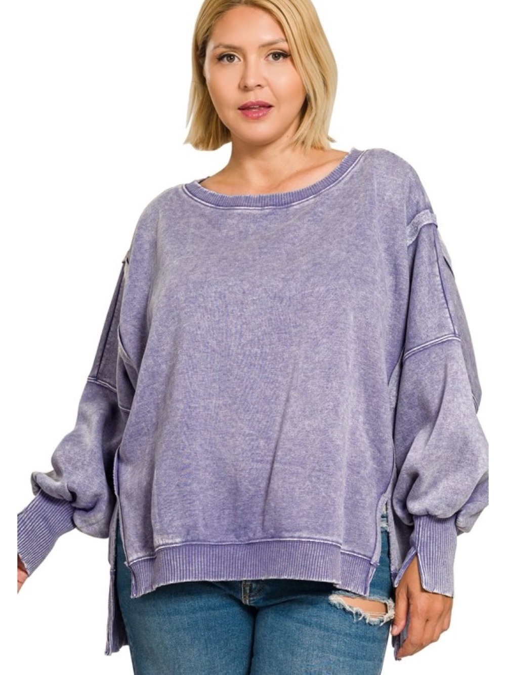 Washed Oversized Sweatshirt Top - Women